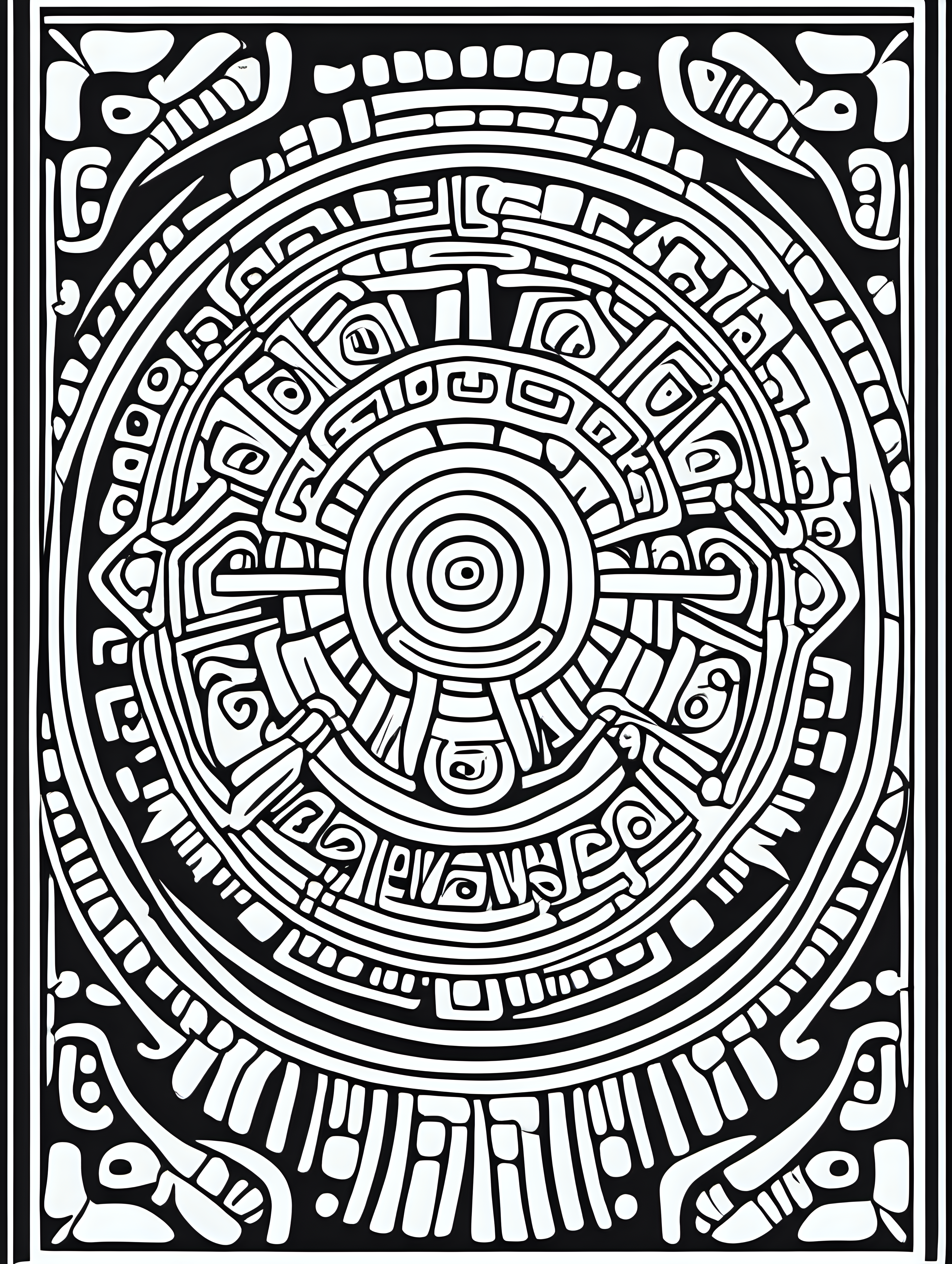 mayan design ,coloring page, simple draw, no colors, abstract background