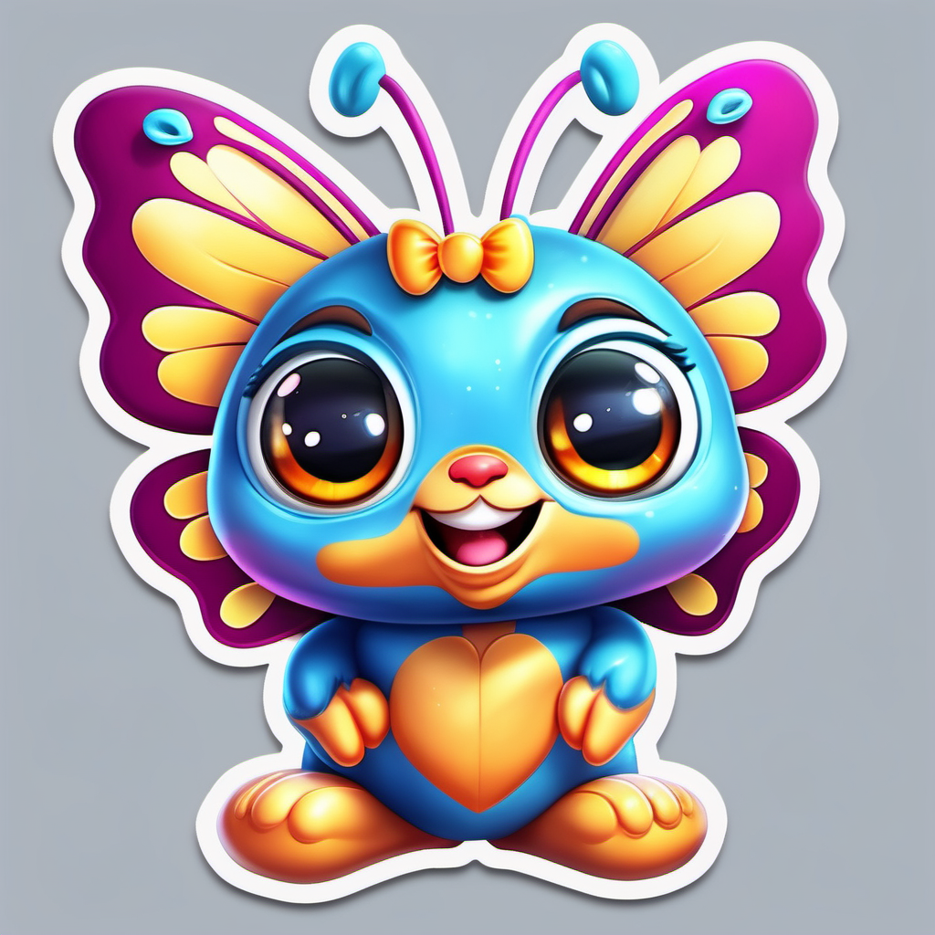 super Adorable little butterfly cartoon
sticker valentine hearts,  sweet smile, character full body, so cute, excited, big bright eyes, shiny and fluffy,
fairytale, energetic, playful, incredibly high detail, 16k, octane rendering, gorgeous, ultra wide angle.