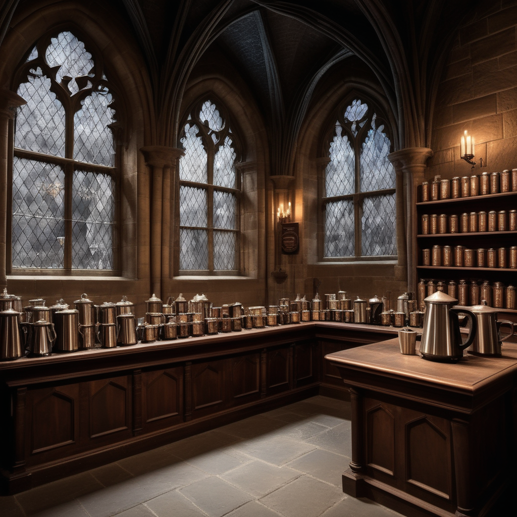 A secret chamber at Hogwarts filled with magical brews (coffee)
