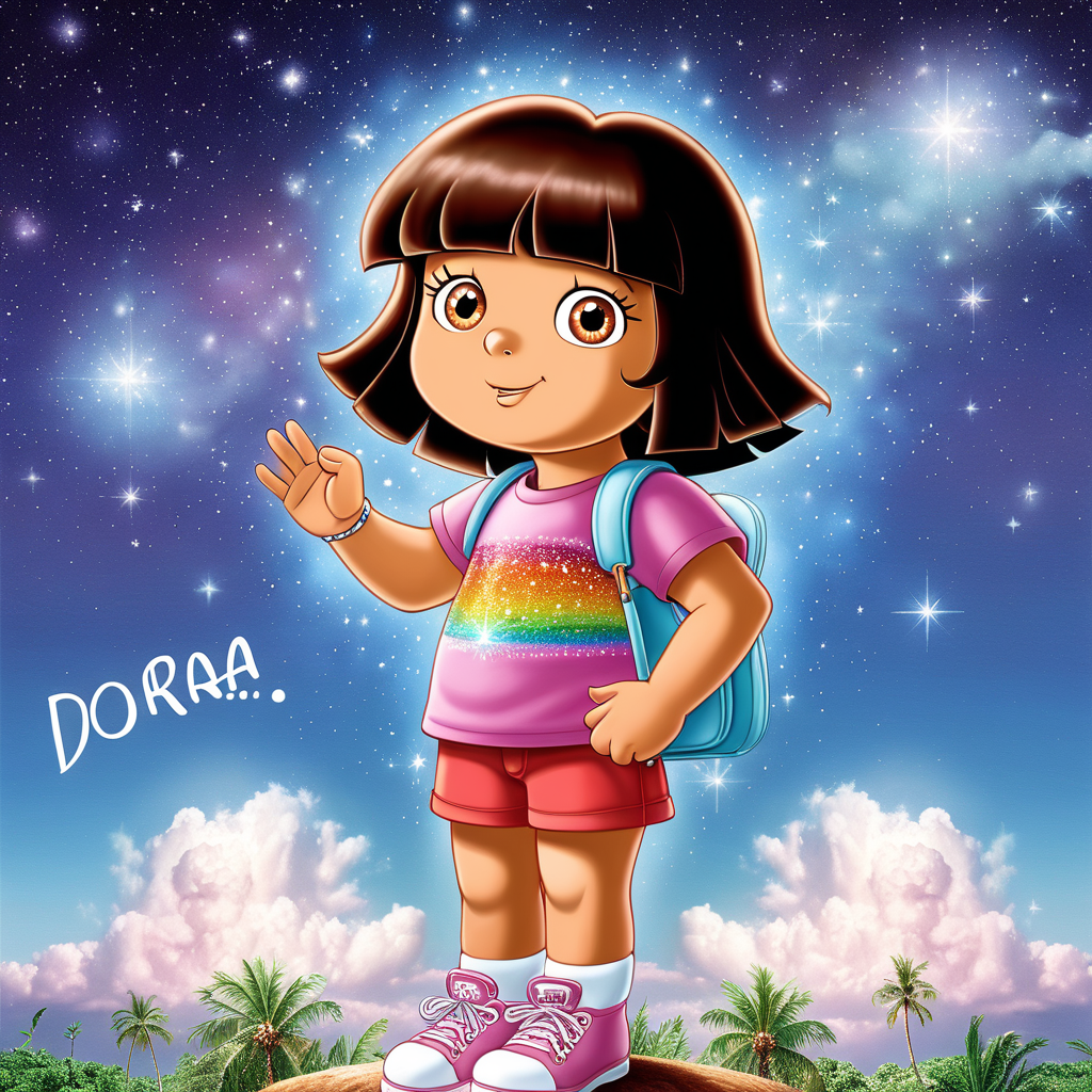 prompt: without the image but the word DORA   in rhinestone in the sky 