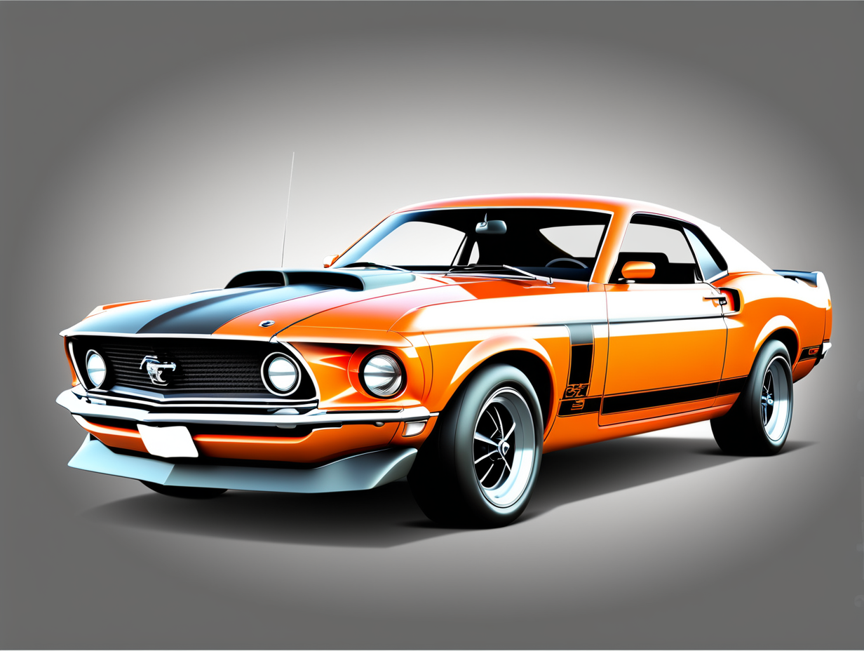 classic American automobile,1969 Ford Mustang Boss 302, clean line art, high detail, no shade