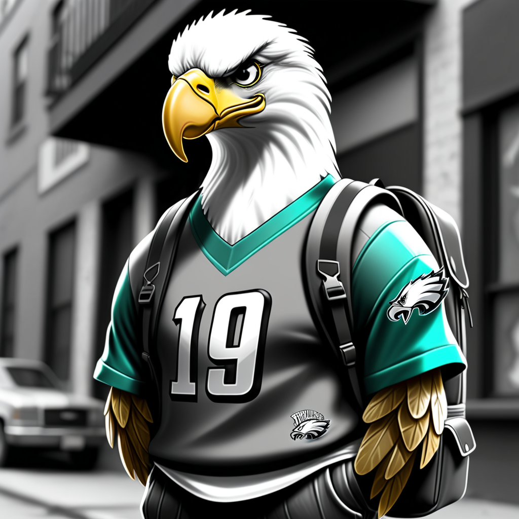 draw a street gangster eagle wearing a throwback
