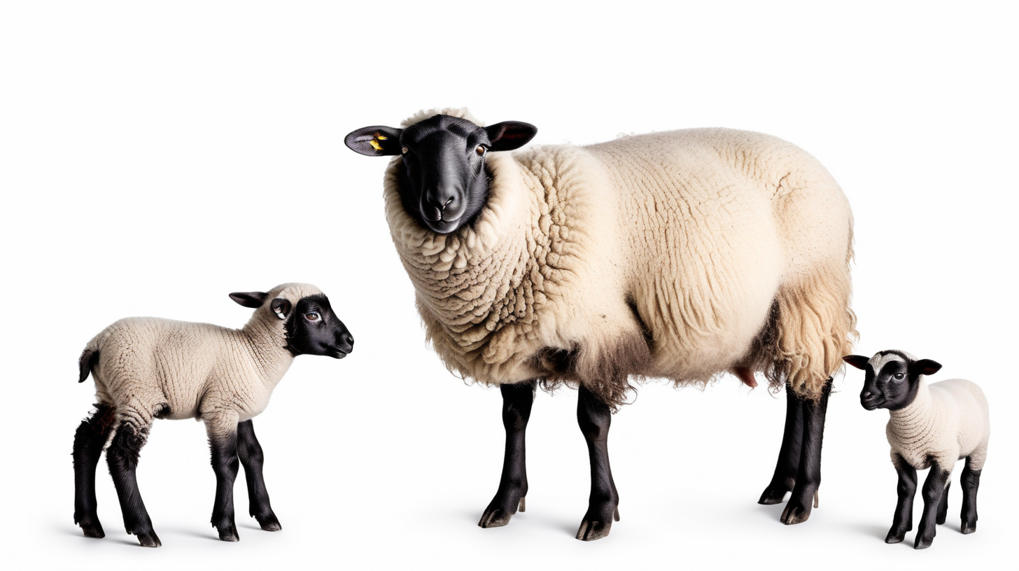 sheep and baby sheep on white background, isolated on white background