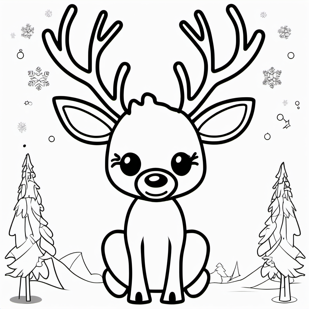 Create a cute Reindeer, outline in black, coloring book for kids