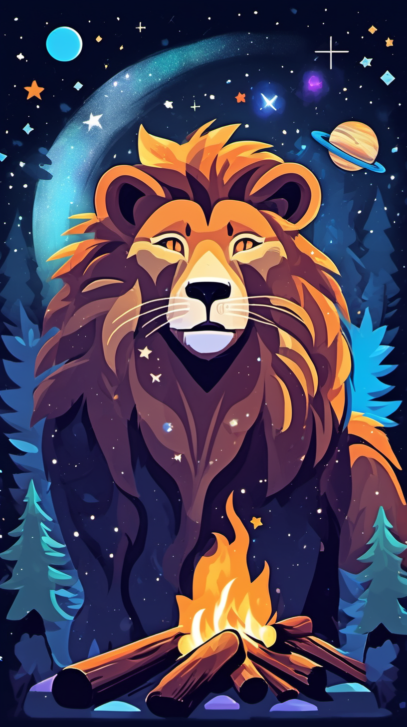 lion cosmic galactic bear forest music campfire wolf