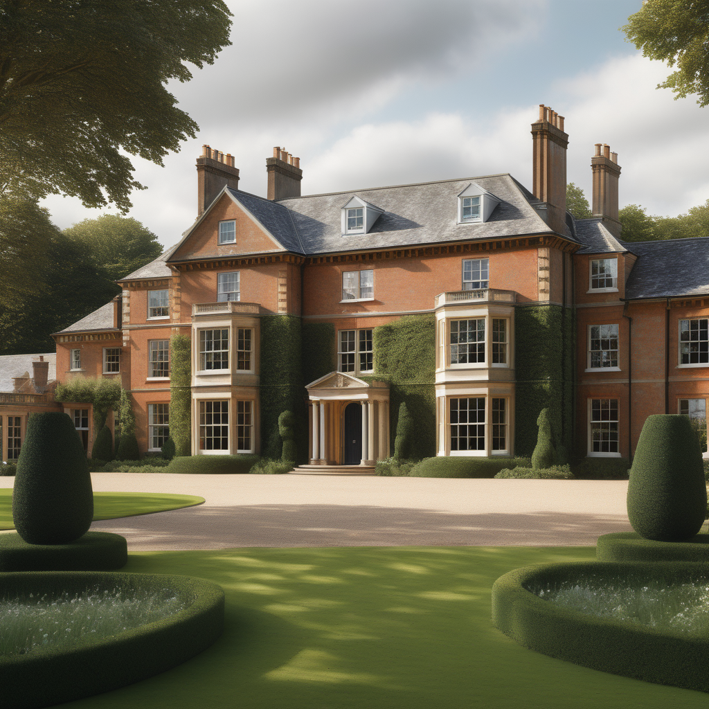 hyperrealistic image of an English country estate home