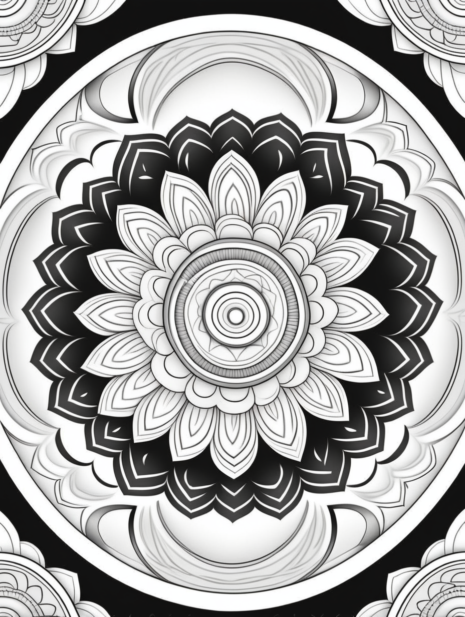 weight bench inspired mandala pattern, black and white, fit to page, children's coloring book, coloring book page, clean line art, line art, no bleed