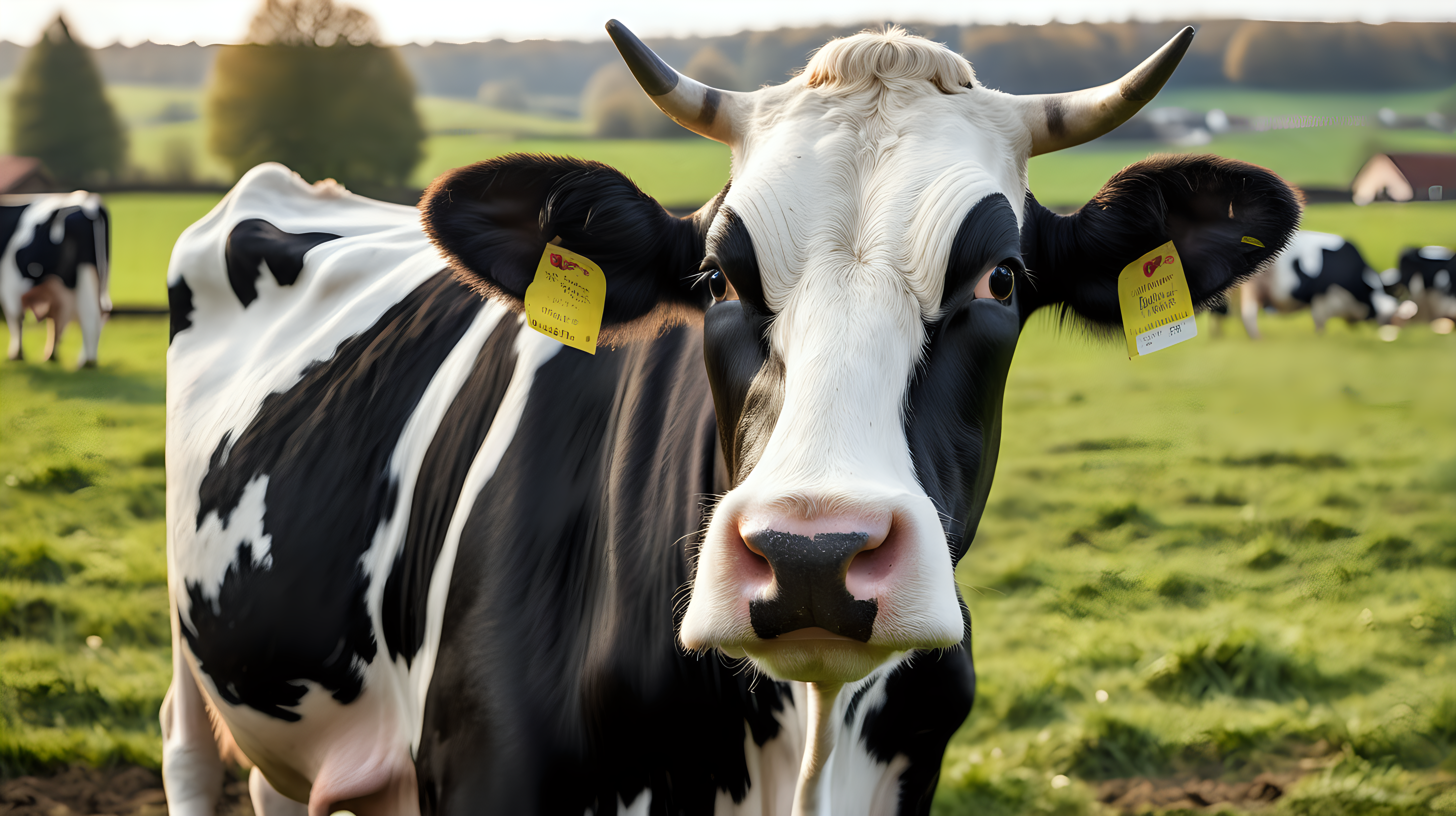 portrait of a holstein cow on a farm in the countryside