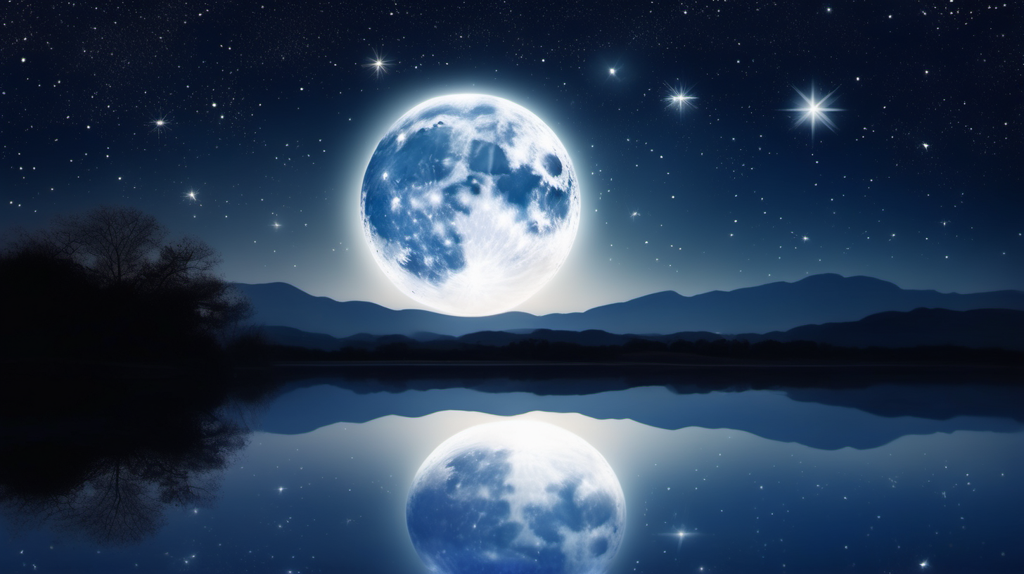 an image a beautiful, tranquil, peaceful night sky clear sky bright stars and a full moon 