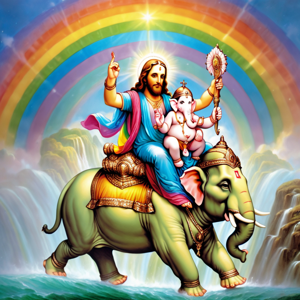 Jesus riding Ganesha rainbow