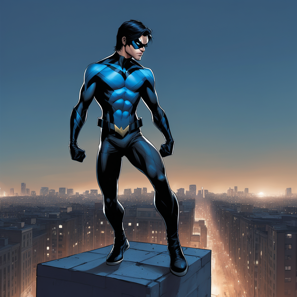 Nightwing doing parkour on the building tops
