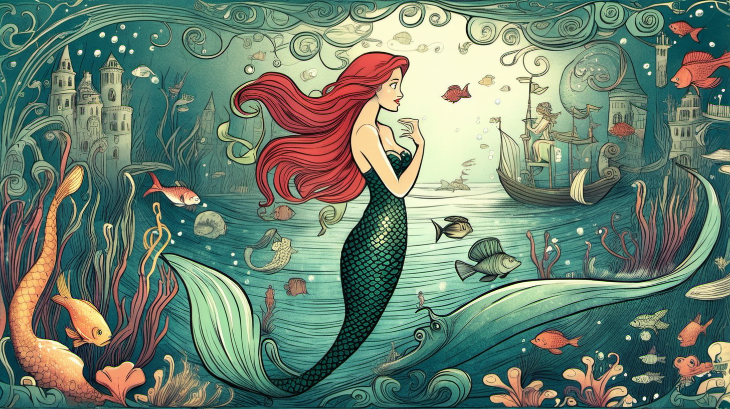 Little Mermaid Fairy Tale Illustration