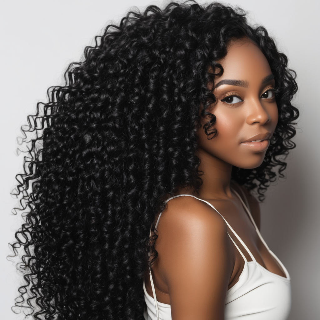 black woman wearing black curly hair extensions