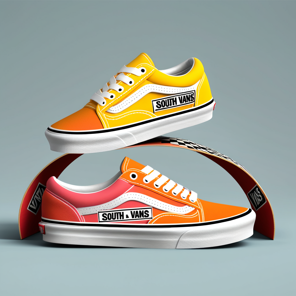 vans sneakers on kids with the word South interstate95 design on them on a mock up