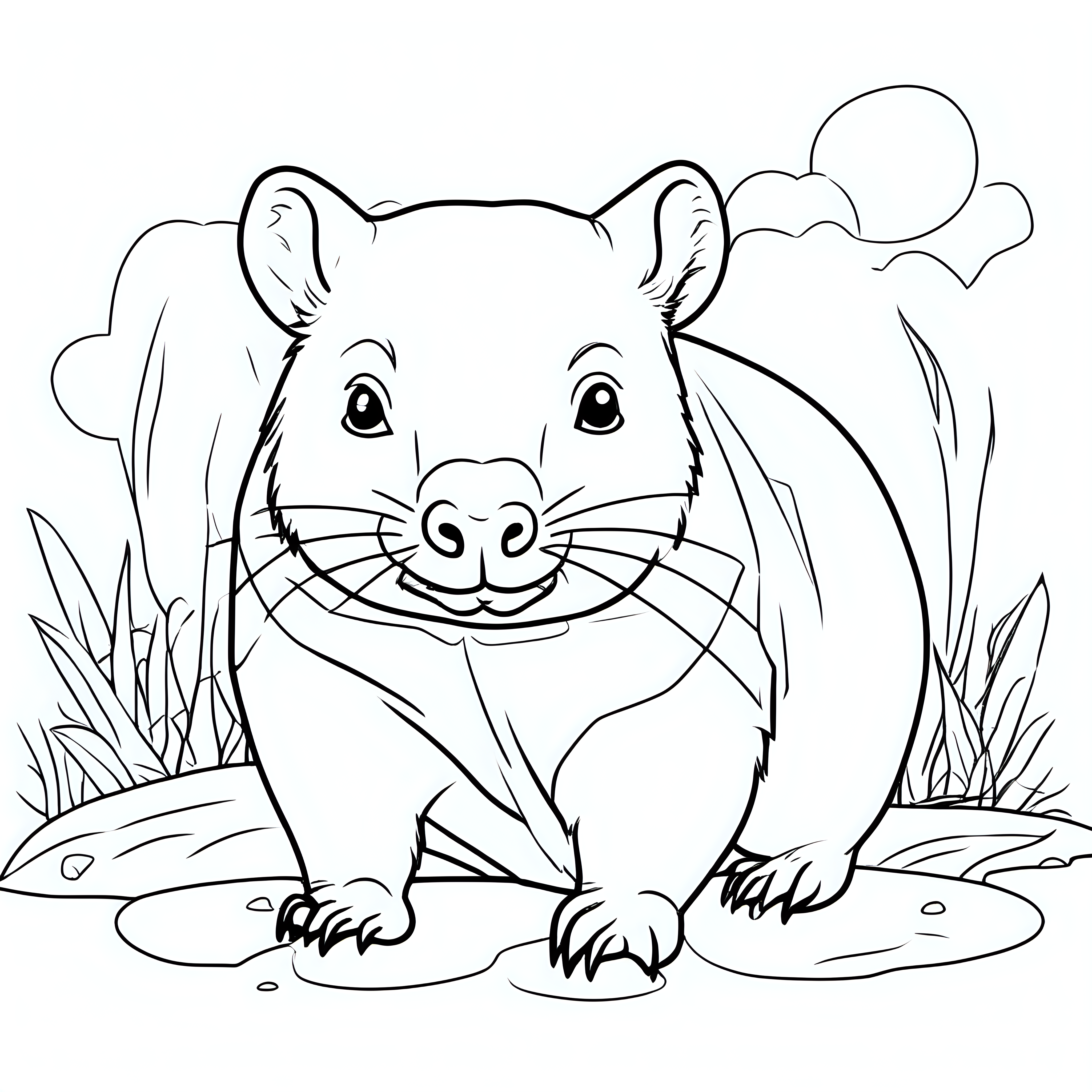 draw a cute Wombat animal with only the outline in black for a coloring book for kids