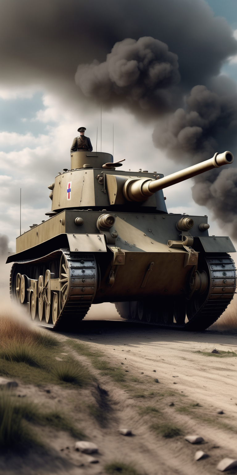 realistic WW1 tank on the battlefield
