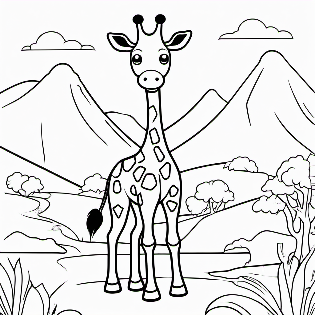 draw cute giraph from south america with only the outline in black for a coloring book for kids
