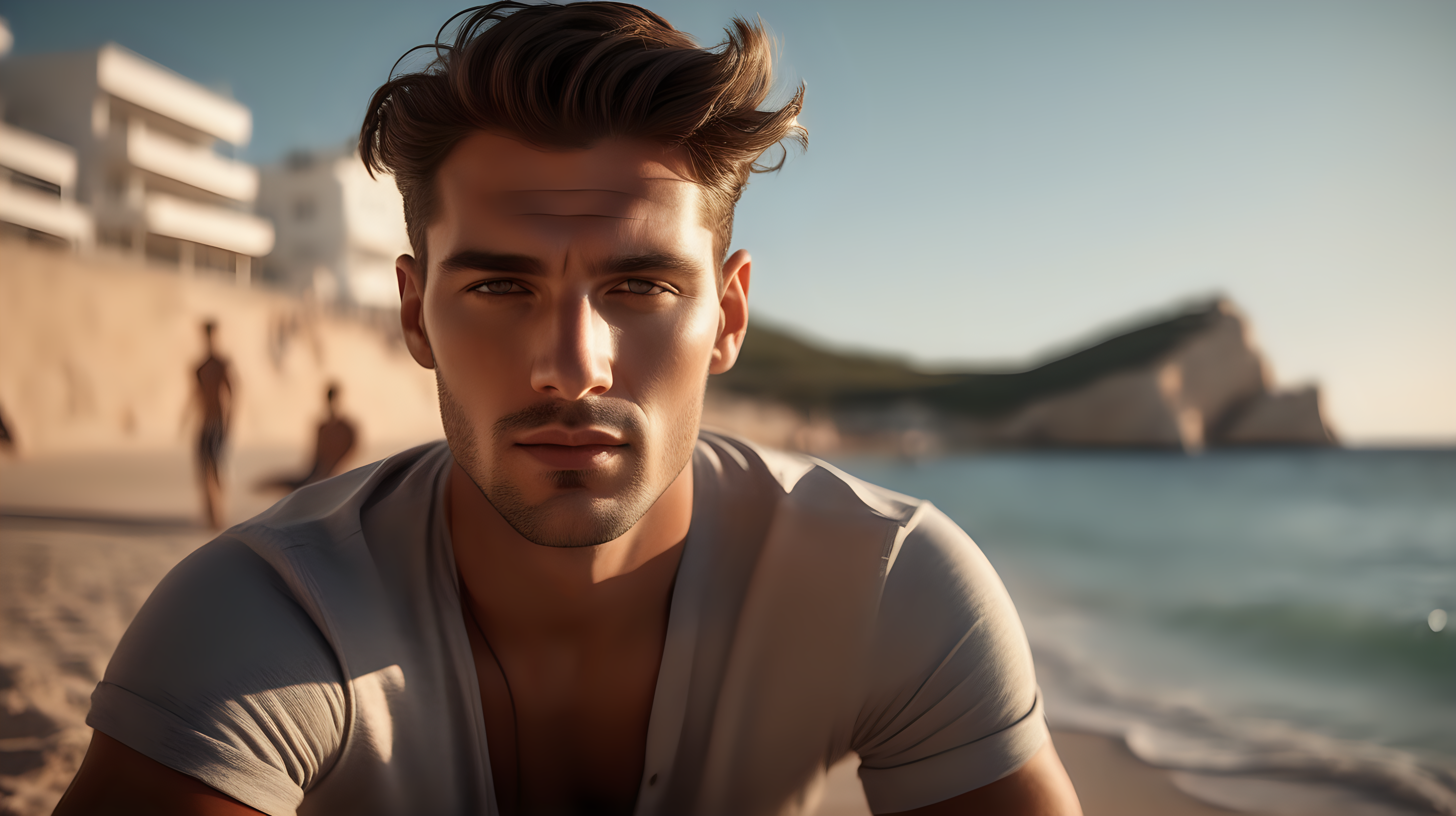 Chillout super realistic ibiza beach handsome man The