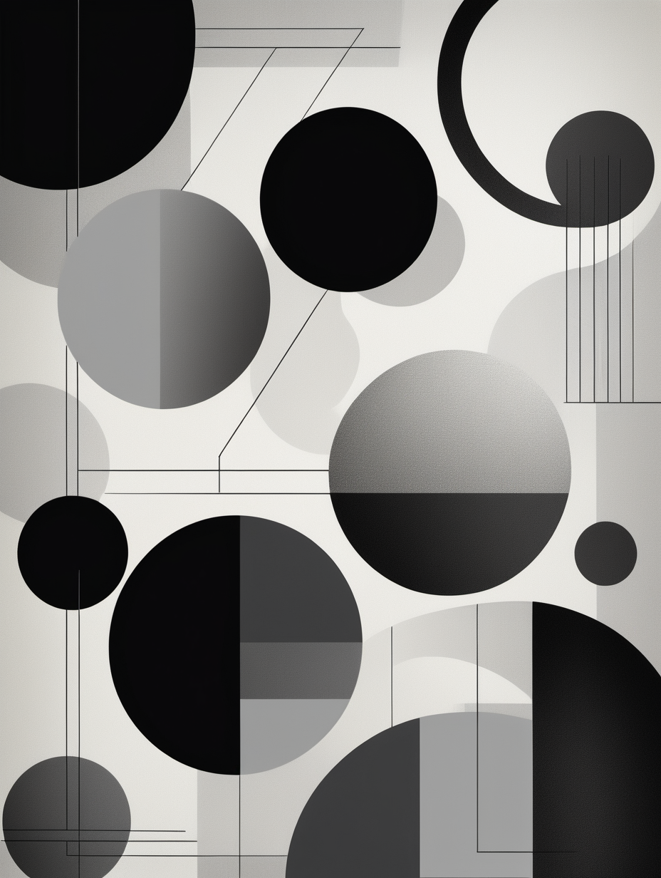 "Create a sophisticated and modern abstract design that focuses on geometric patterns and shapes. The concept is 'Geometric Elegance in Monochrome'. The artwork should explore the beauty of simplicity and symmetry through a monochromatic color scheme, primarily using shades of black, white, and gray, with potential accents of silver for a subtle touch of luxury.

Begin with a series of interconnected geometric shapes - circles, triangles, squares, and hexagons - arranged in a harmonious and balanced composition. These shapes should vary in size and form, some filled in solidly, while others are just outlines. Introduce elements of overlapping and interlocking shapes, creating a sense of depth and dimension in the artwork.

Incorporate a subtle gradient effect within the shapes, transitioning smoothly between different shades of gray to add visual interest and depth without introducing additional colors. This gradient should be used sparingly to maintain the minimalist and elegant feel of the design.

Add an element of texture to the design, such as a fine, grid-like pattern or subtle, linear hatching within some of the shapes. This texture should be delicate and not overpower the geometric clarity of the design.

The overall composition should be balanced and pleasing to the eye, with a focal point that draws the viewer in. The design should lend itself to a variety of applications, from sleek and modern poster prints to elegant t-shirt designs, appealing to those who appreciate minimalist and contemporary art.

The final image should be high-resolution and detailed, allowing for clear and crisp printing on various materials, showcasing the intricate play of shapes, shades, and textures in this monochromatic geometric masterpiece."

