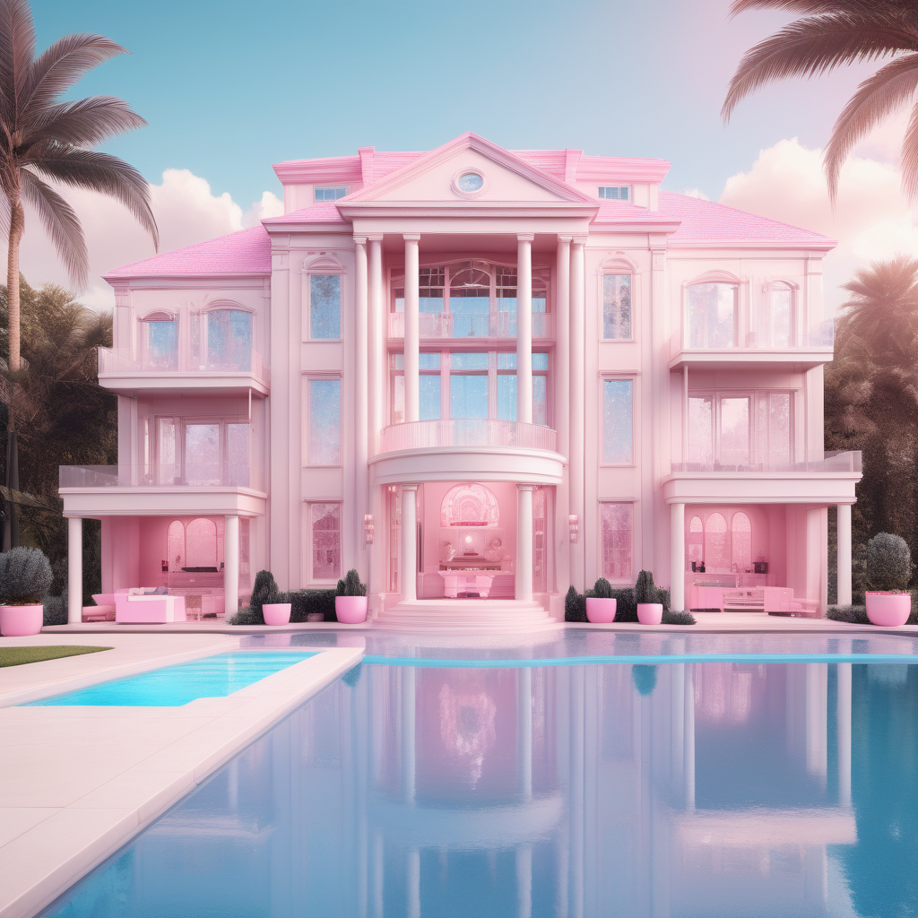 hyperrealistic image of a modern Barbie inspired mansion