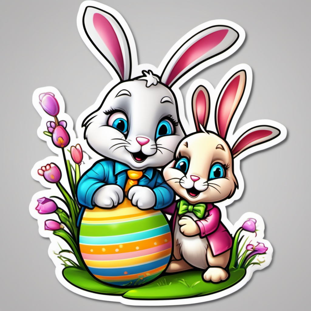
sticker, easter couple bunny ,  so cute,  big, cartoon 
fairytale, 
 incredibly high detail, 16k, octane rendering, gorgeous, wide angle.