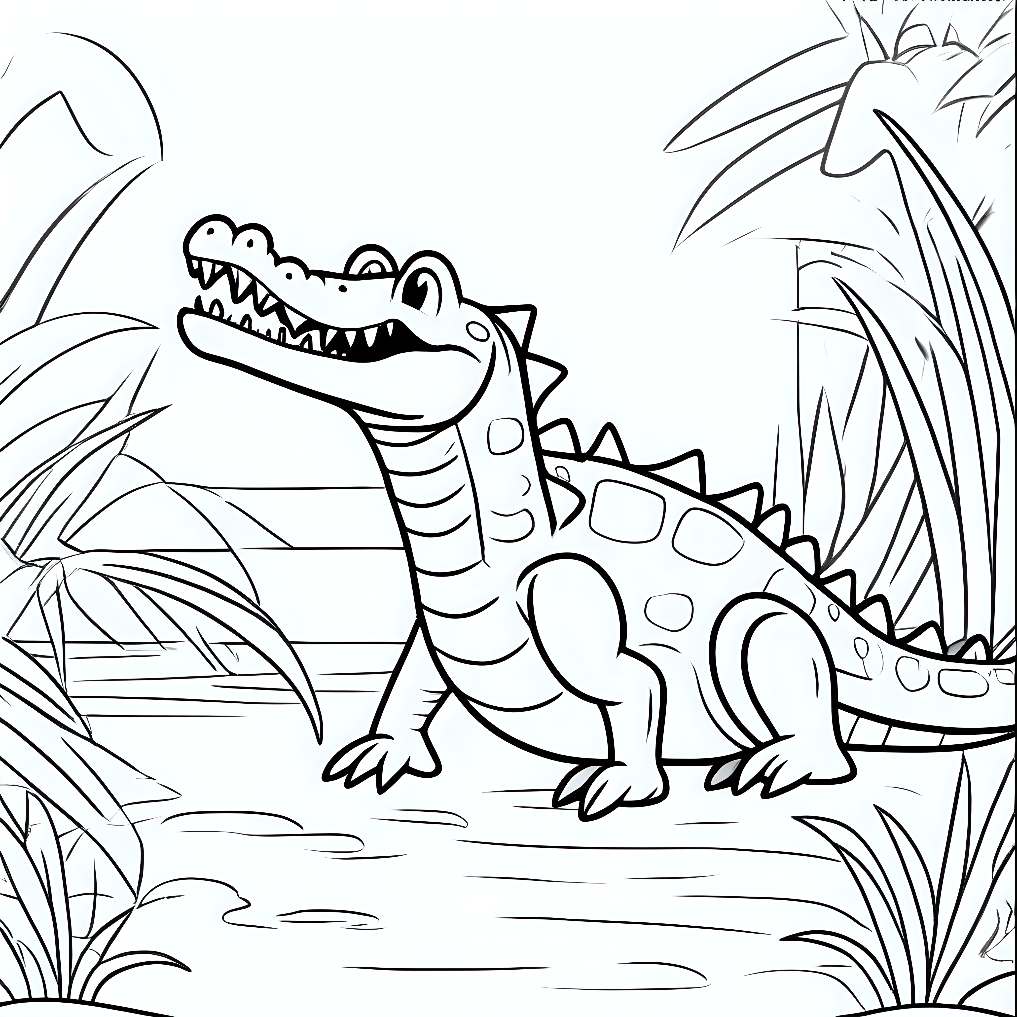 draw a cute Crocodile with only the outline in back for a coloring book