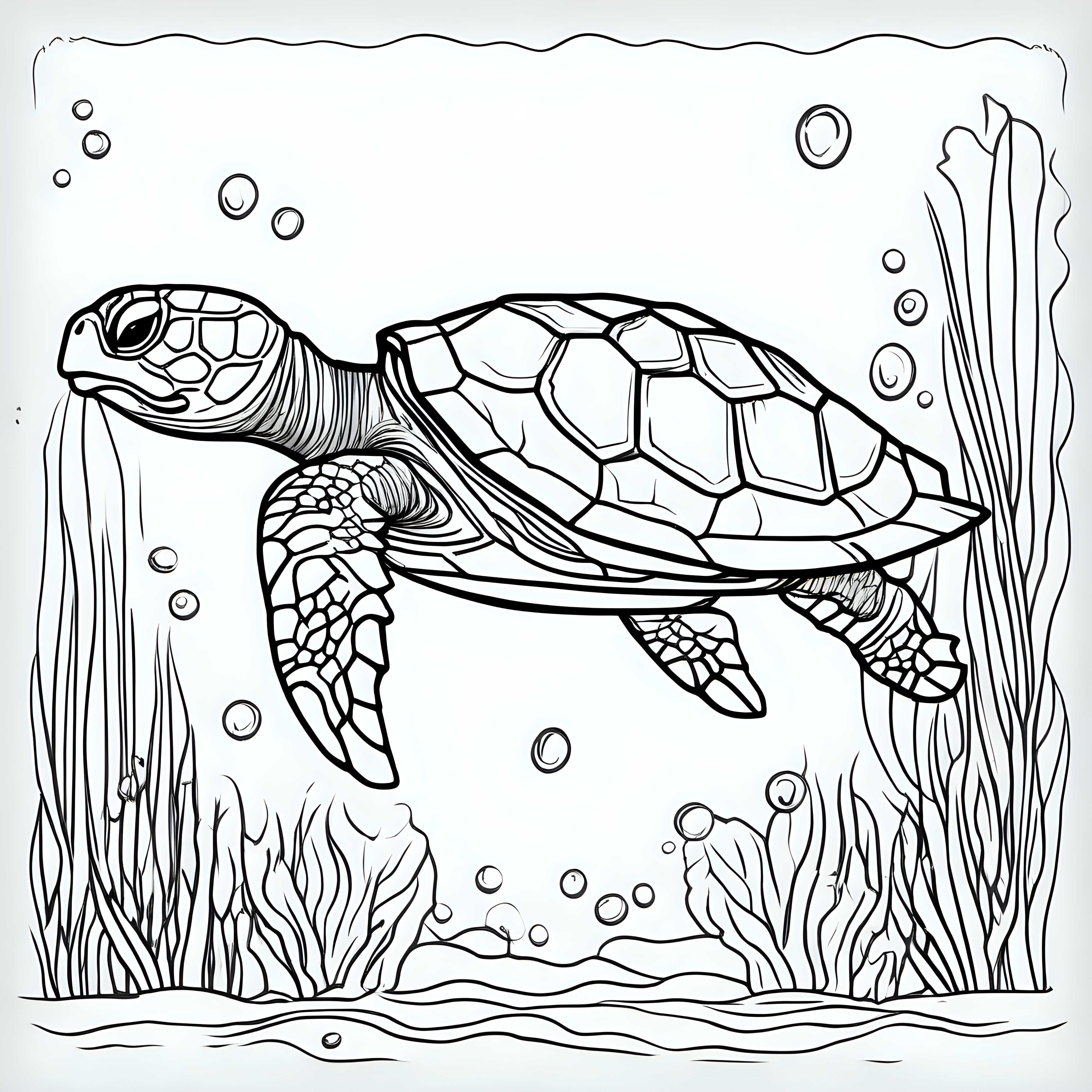 
Craft a whimsical black outline of an adorable turtle, tailor-made for a children's coloring book. Against a simple underwater backdrop, ensure the turtle's features are outlined with a lighter touch, allowing kids to explore their imagination and infuse the illustration with a burst of vibrant colors. The simplicity of the background accentuates the charm of the turtle, creating an engaging canvas for children to bring their creative flair to life.