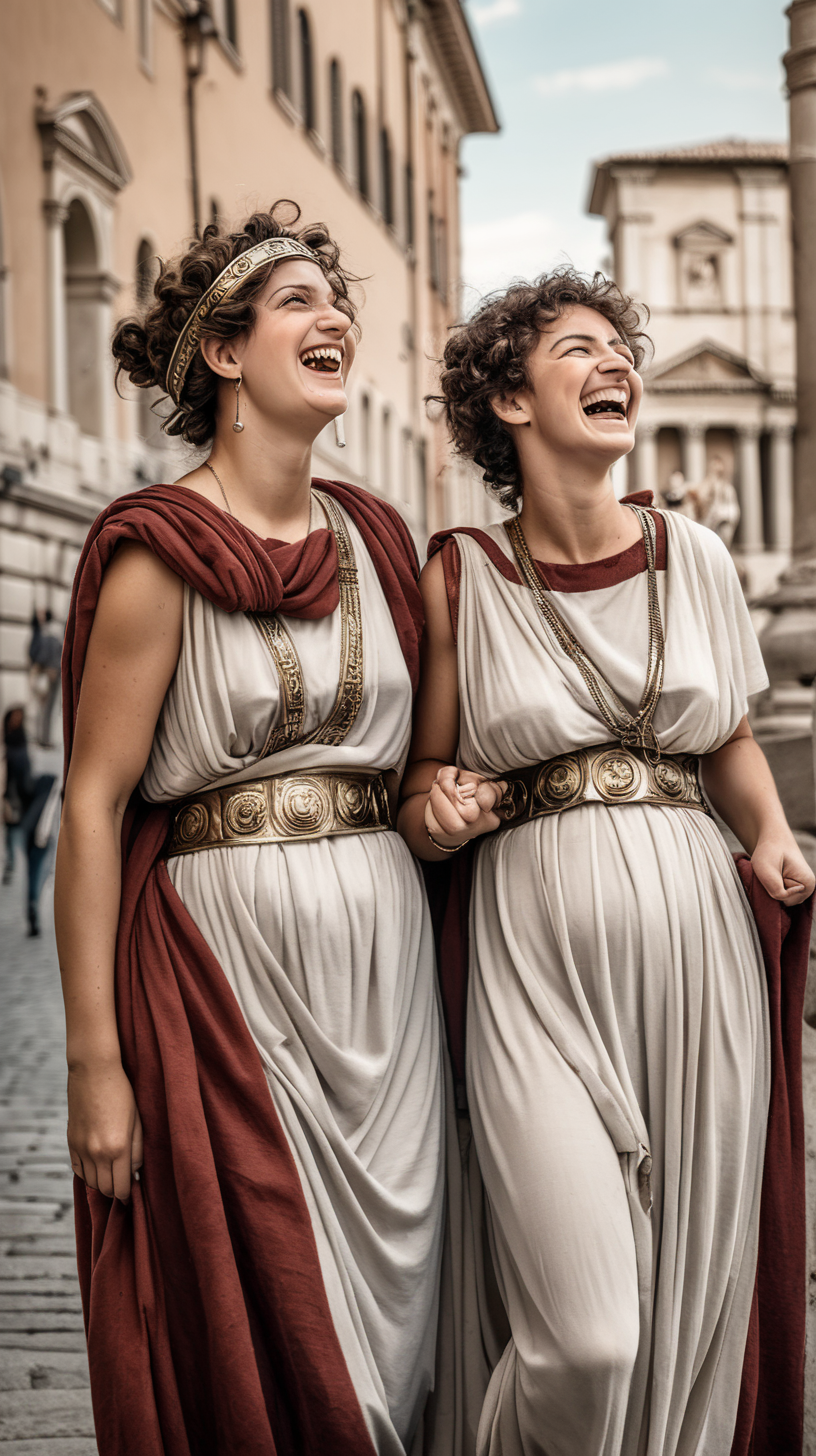 2 ancient roman women in the city and they laugh
