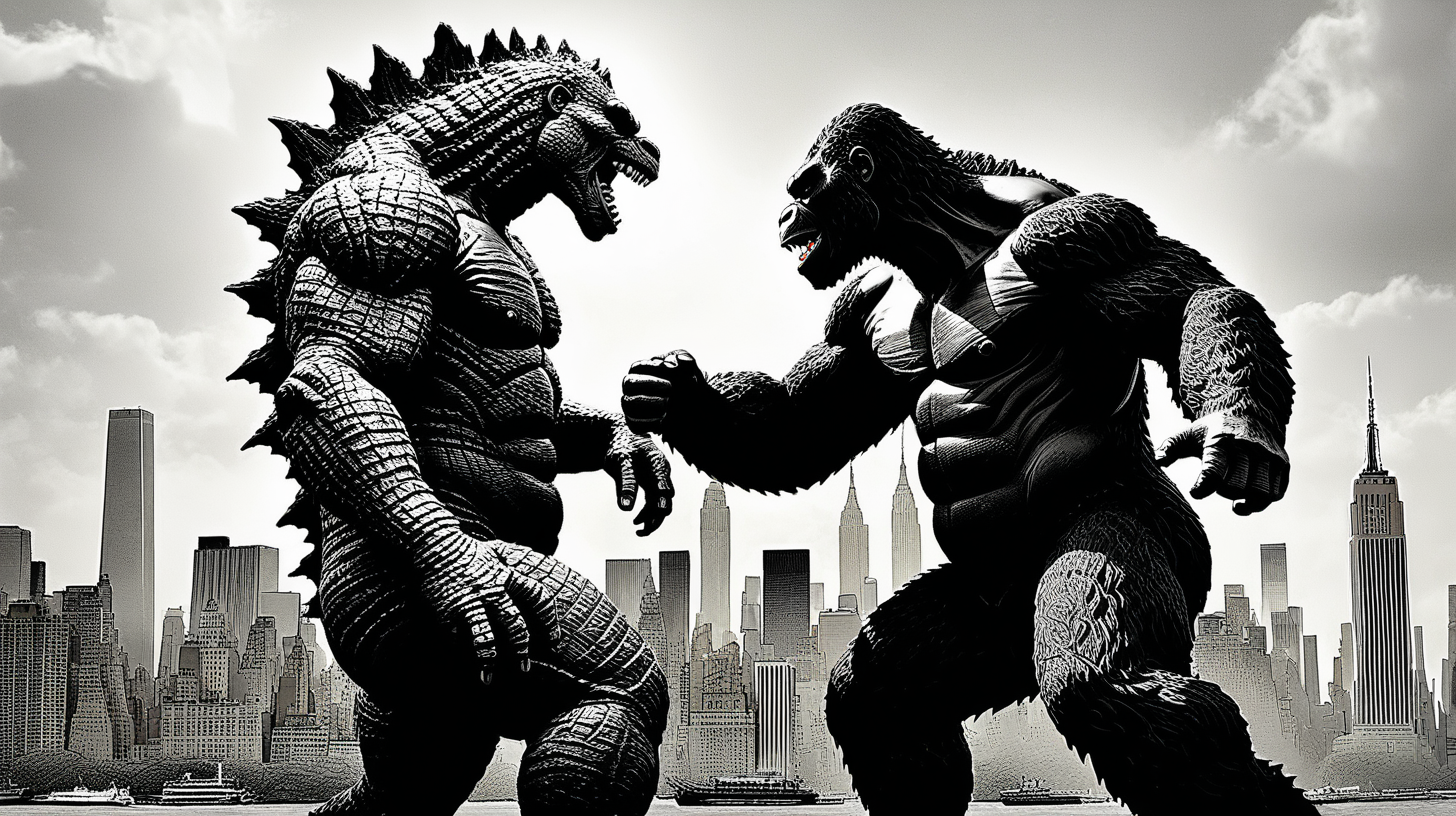 Godzilla King Kong fighting in NYC