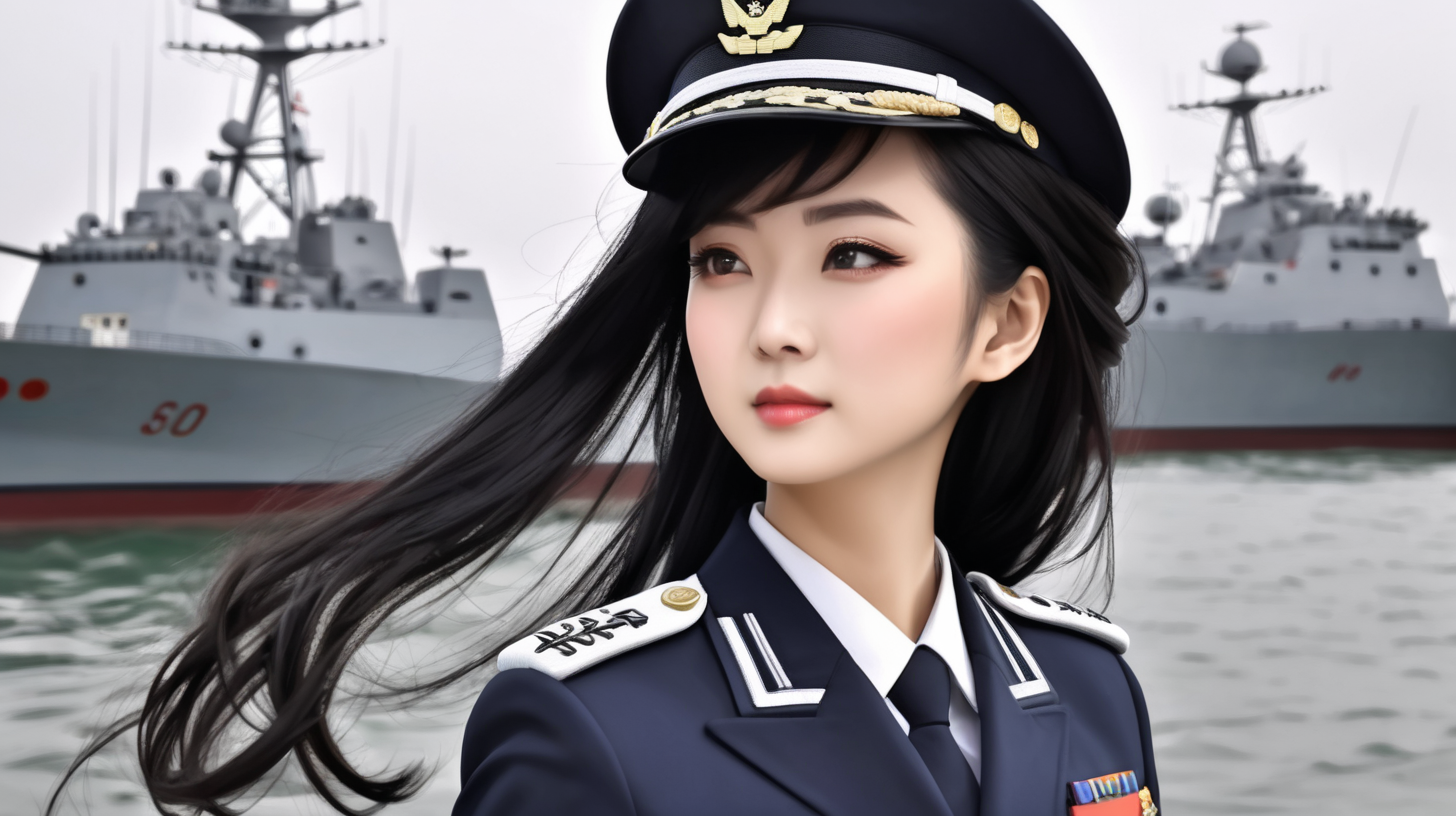 Chinese Navy Female SoldierBlack HairNews Female Anchor