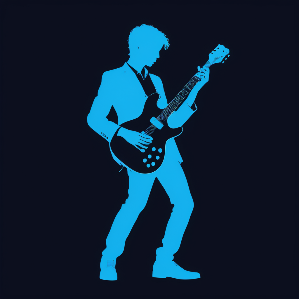 bílé pozadí_vytvoř modrou RGB 1, 16, 163 siluetu hudebníka,kytaru drží nad hlavou
jak hraje na kytaru_barva siluety tmavě modrá
.
