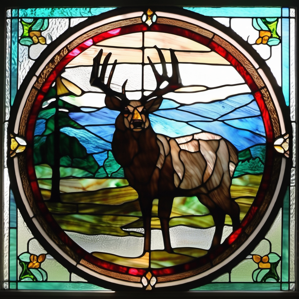 Stained glass round Cades Cove Great Smoky Mountain National Park bear deer turkey 