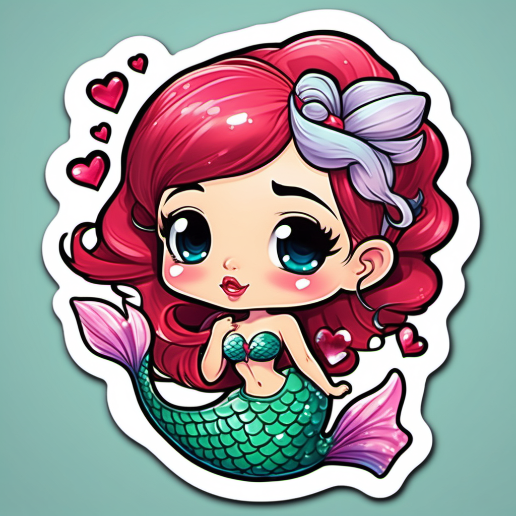 
sticker, valentine heart,  so cute,  big,cartoon asian mermaid big lips
fairytale, incredibly high detail, 16k, octane rendering, gorgeous, ultra wide angle.