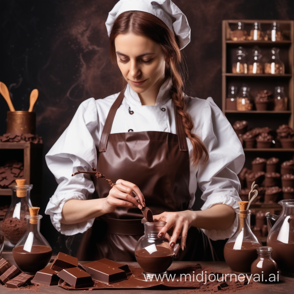 женщина алхимик работает с шоколадом