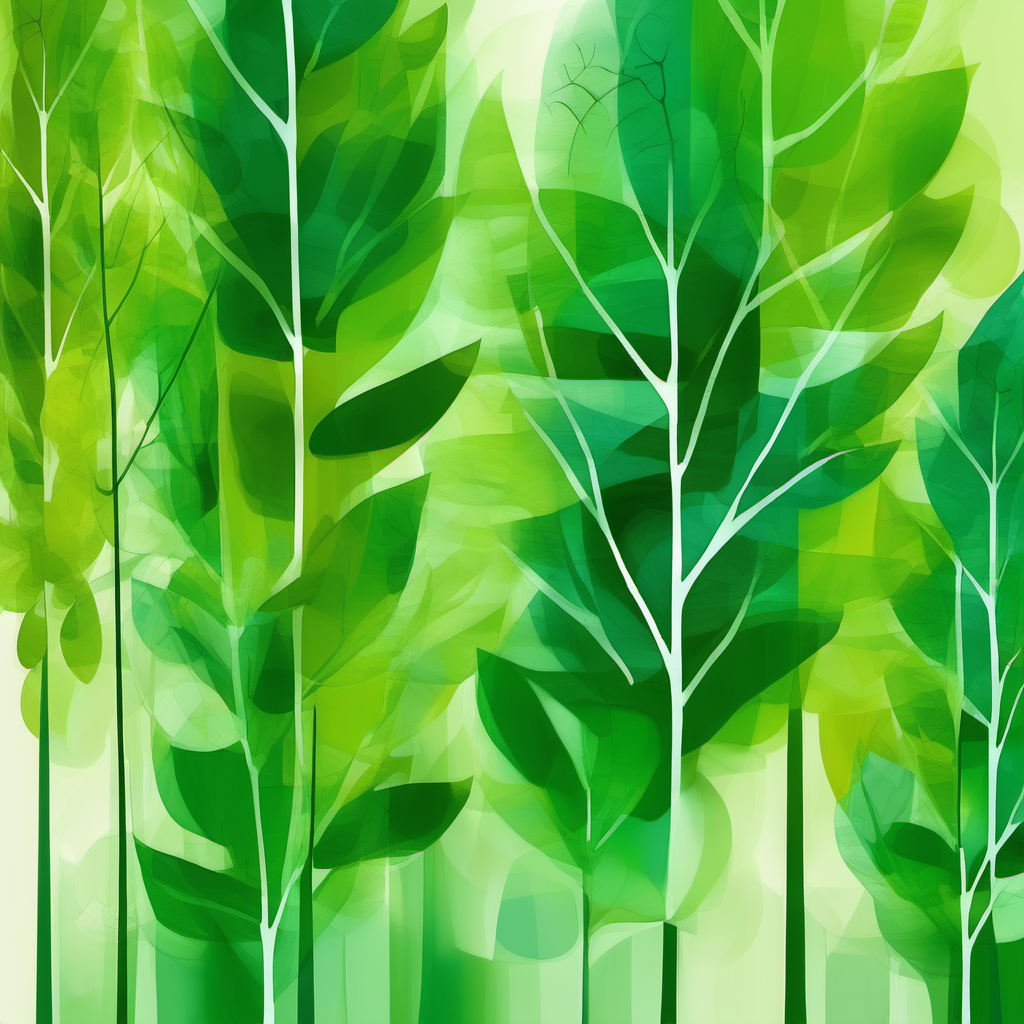 painted leaves, trees, abstraction, green shades