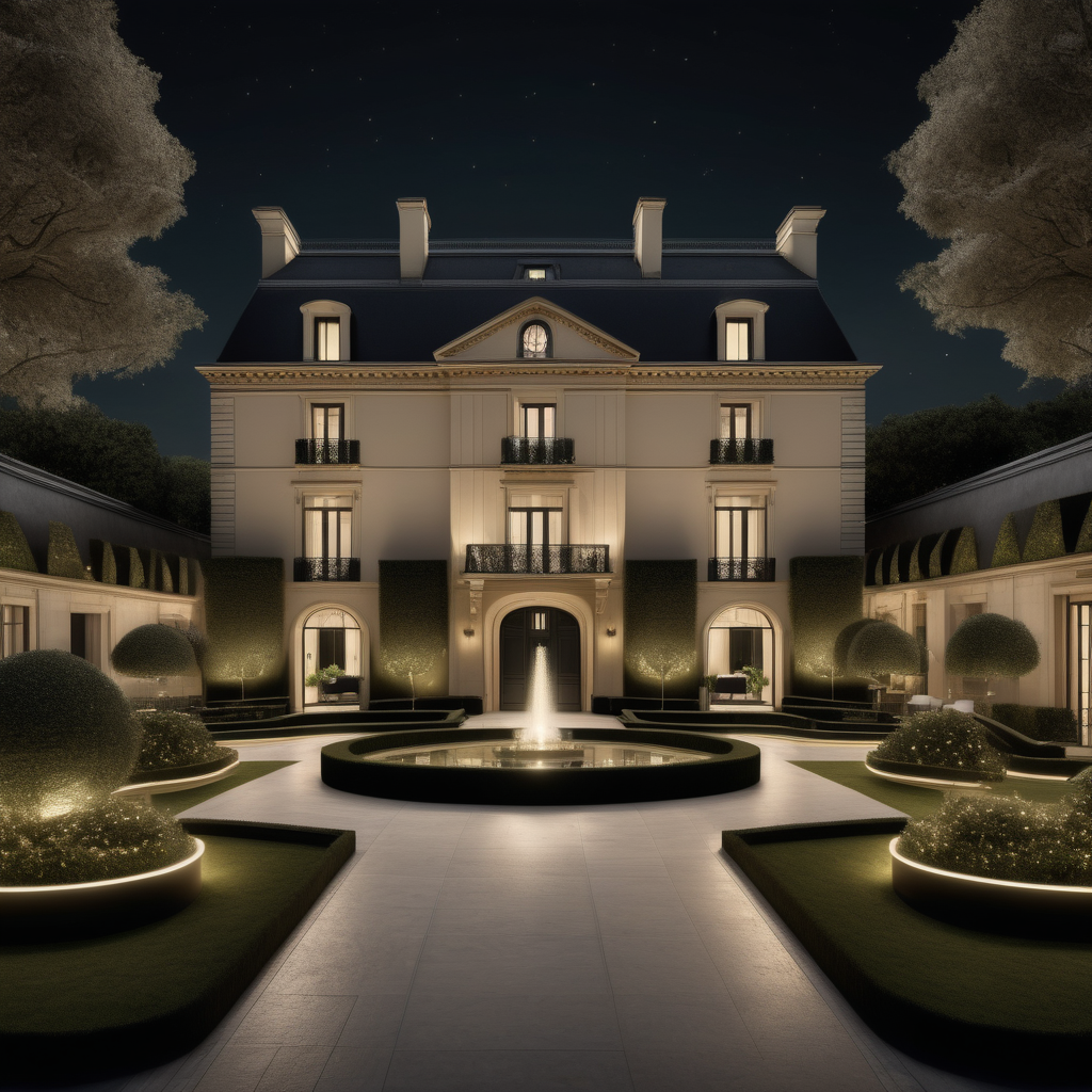 a hyperrealistic of a grand Modern Parisian estate