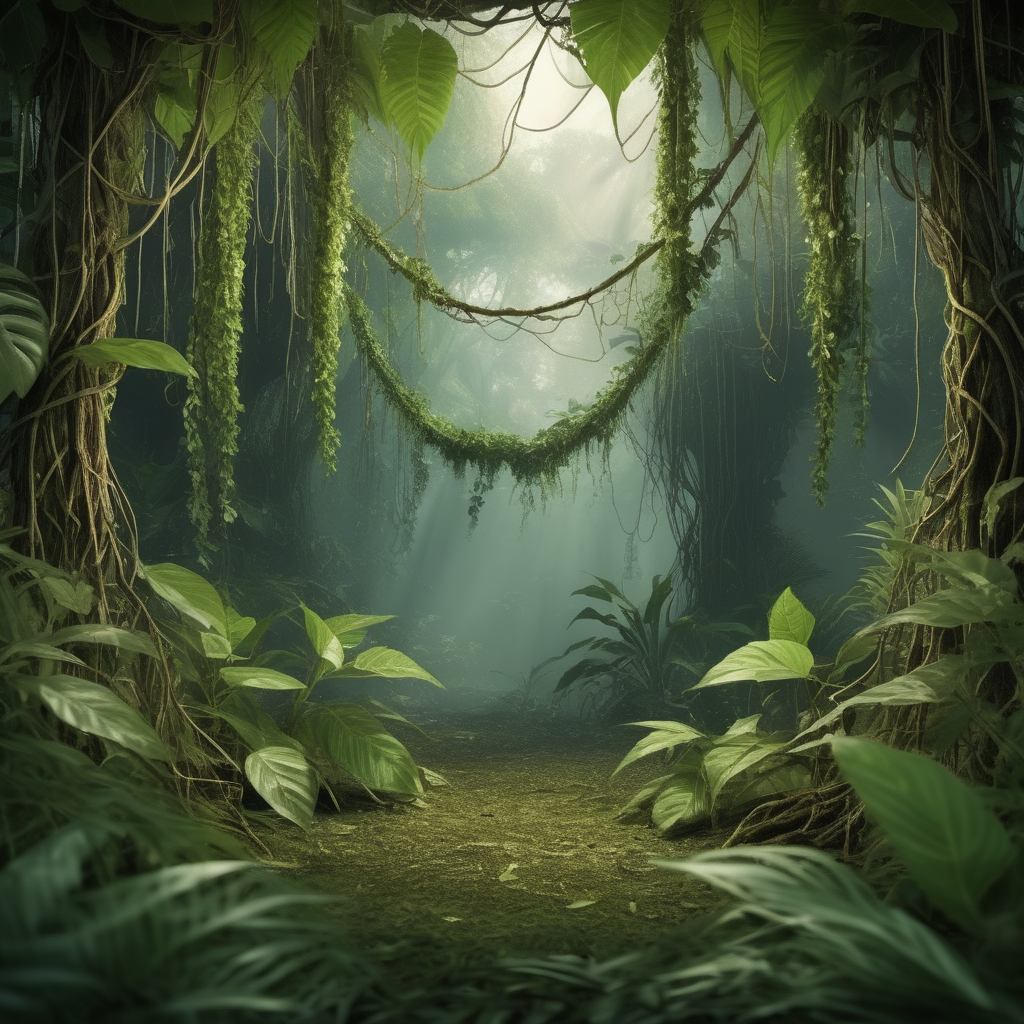 jungle
 forest with lowing hanging branches and leaves
