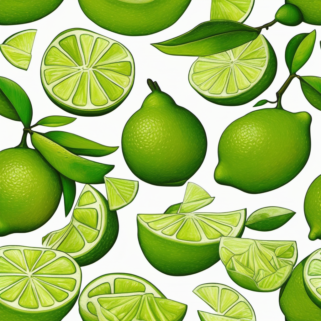 lime in the style of diego rivera on a white backgroung