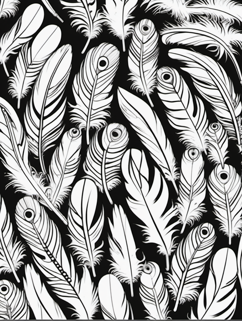 feather patterns ,coloring page, simple draw, no colors, 