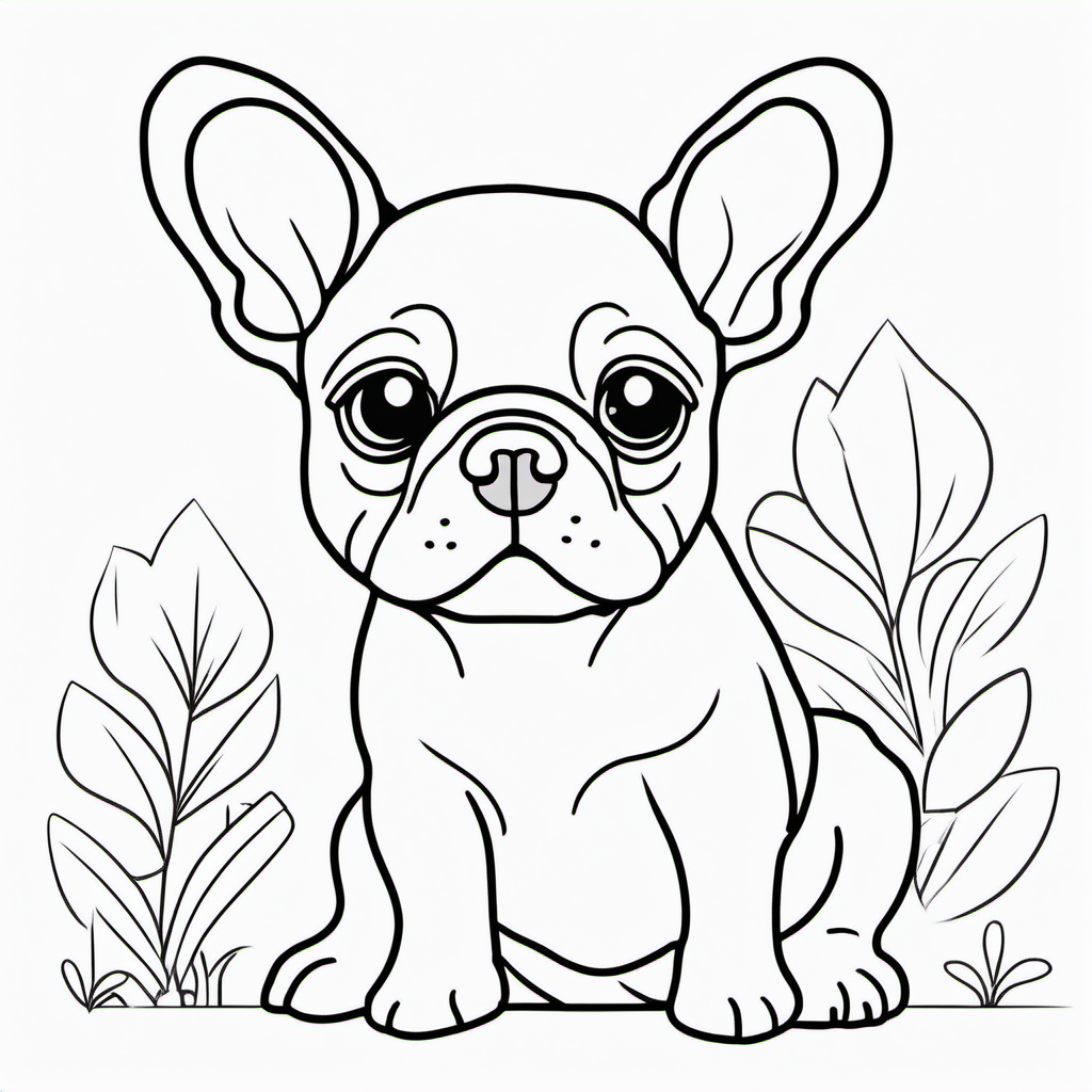 draw a cute French bulldog with only the outline in black for a coloring book for kids
