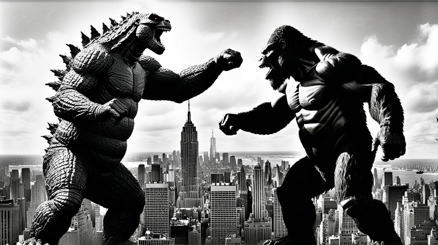 Godzilla & King Kong fighting in NYC