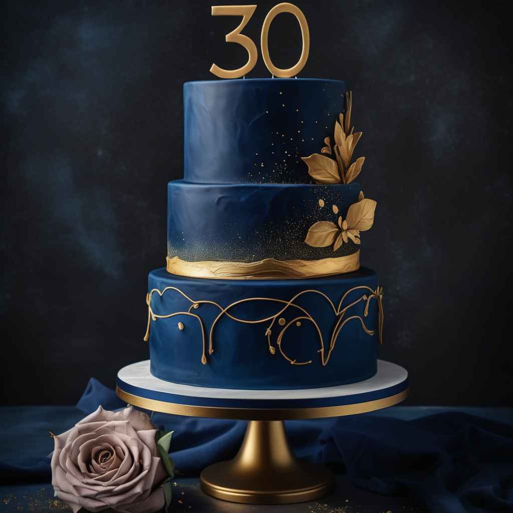 Anniversary cake for thirtyyearolds In deep blue color