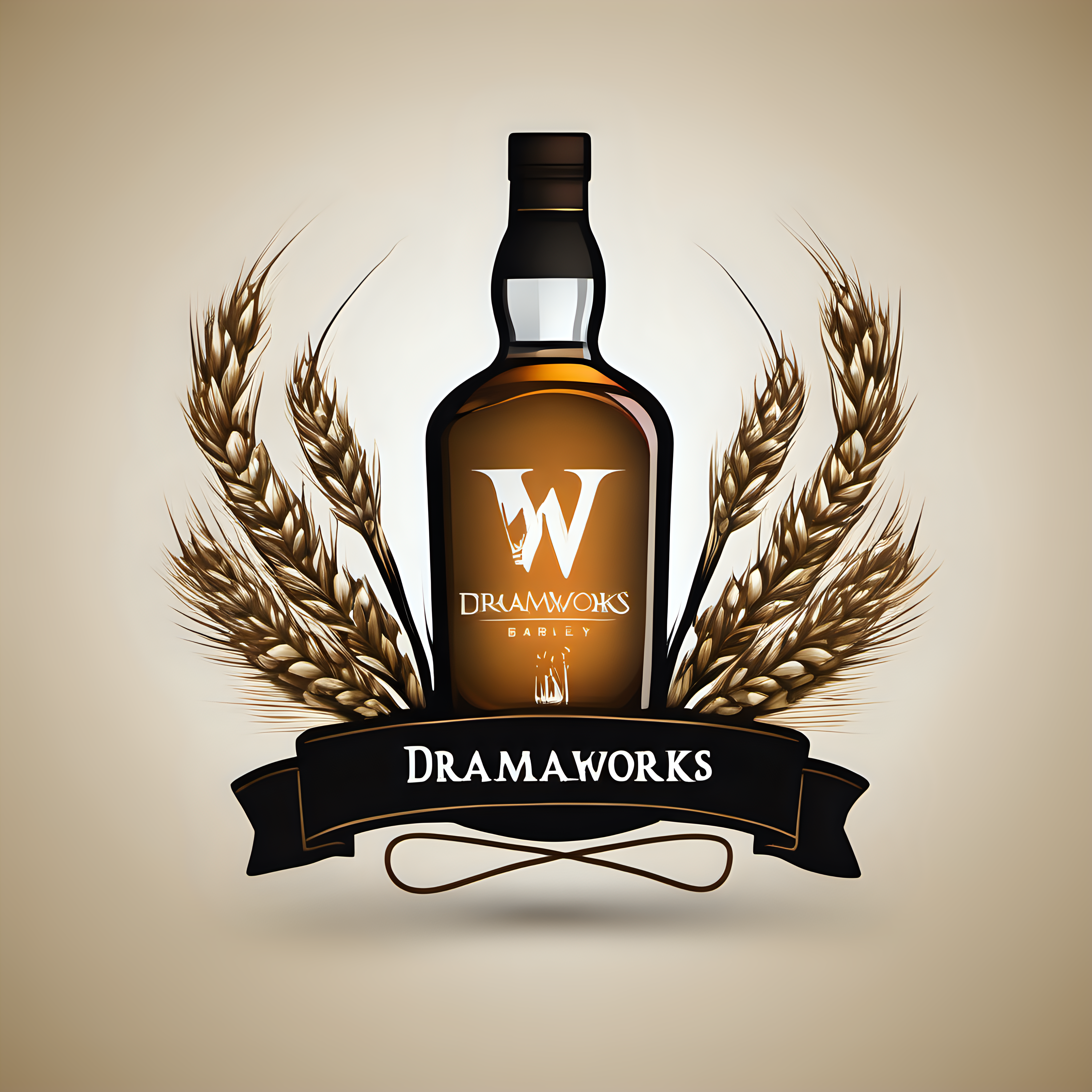 create a logo for "Dramworks" whisky brand using modern clean font  and features barley