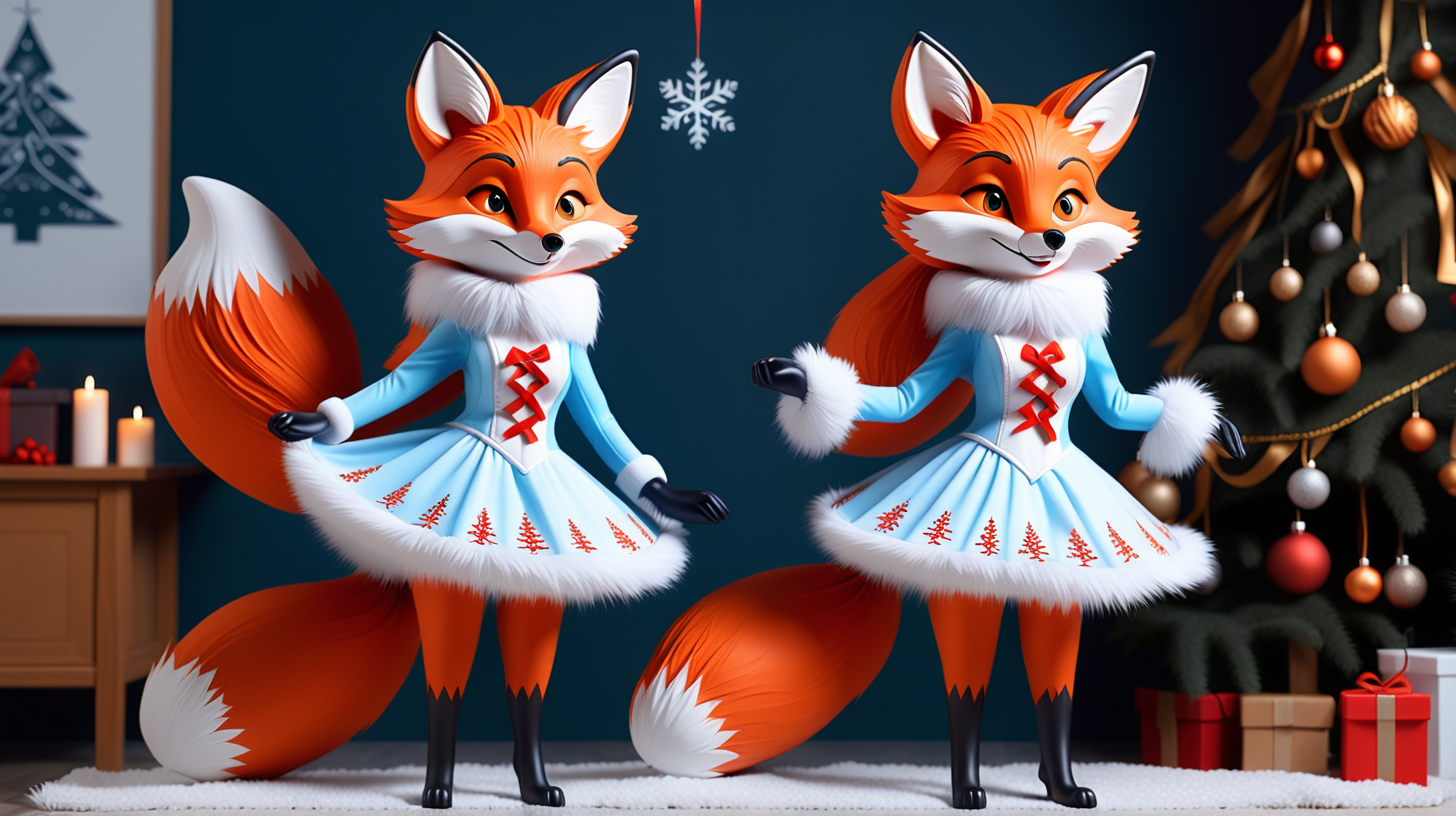 The cunning fox put on a snow maiden