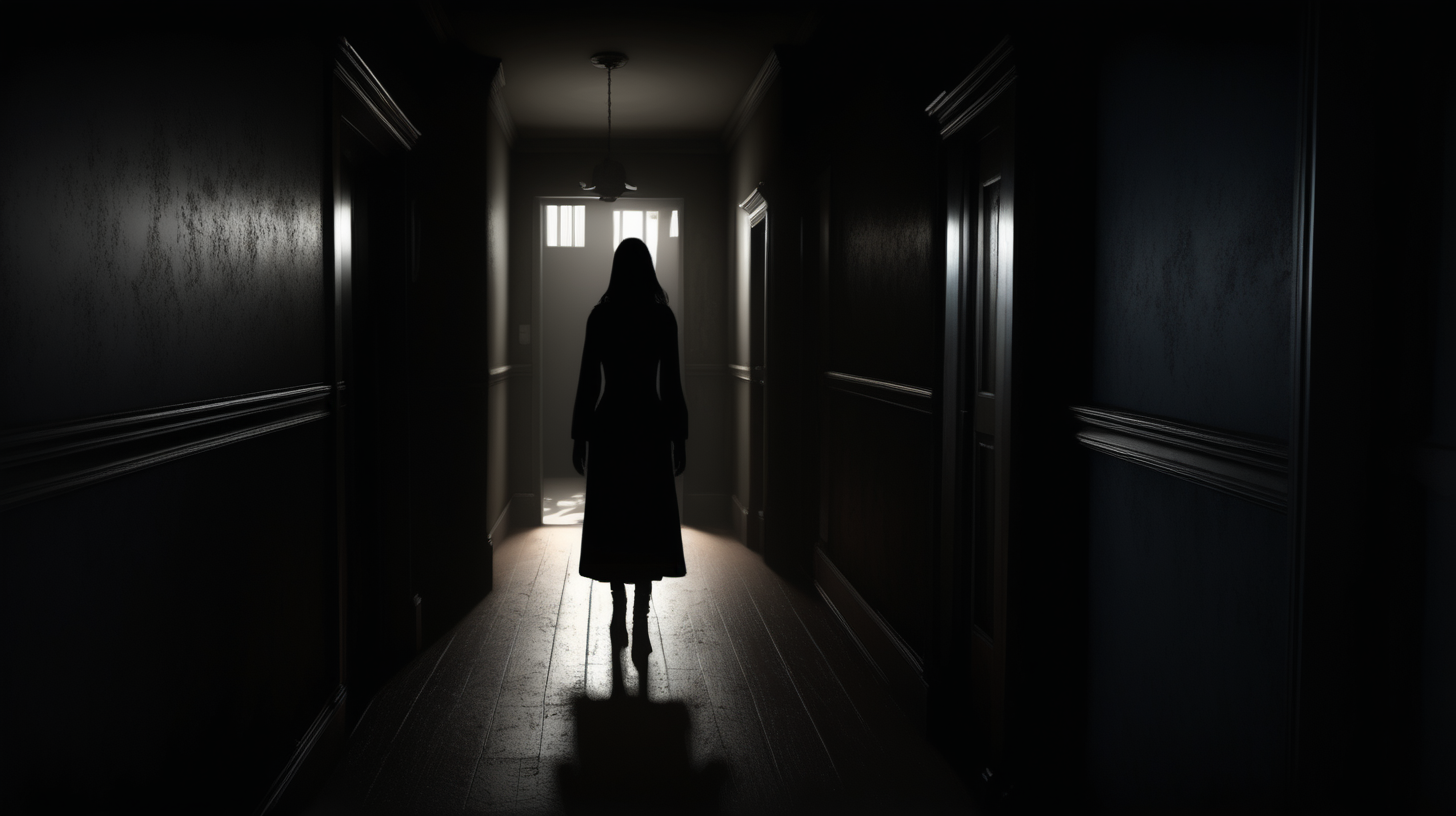 /imagine prompt: realistic, personality: [Illustrate a dimly lit hallway, casting eerie shadows on the walls. A silhouette stands at the end of the hallway, partially obscured by the darkness. The protagonist's expression shows fear and uncertainty, hinting at the impending danger. The camera angle adds a sense of foreboding, making the viewer question what lies in the shadows] unreal engine, hyper real --q 2 --v 5.2 --ar 16:9