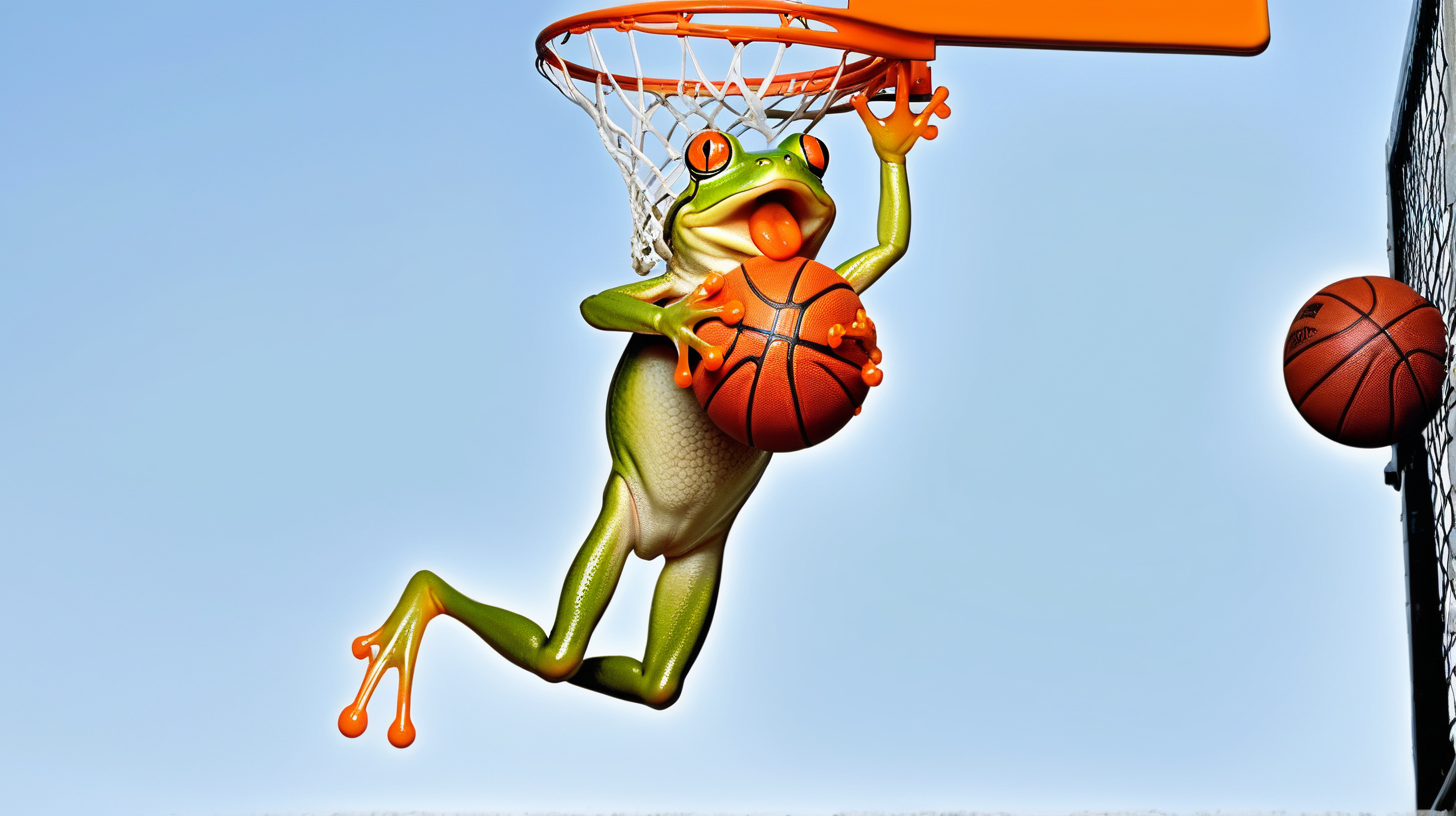 frog dunking a basketball