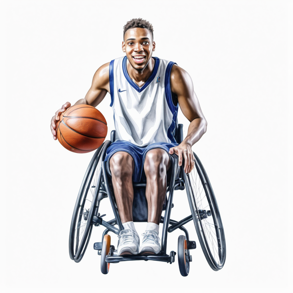 white backgroundreal faceAthletewheelchair userplays basketballwatercolor appearance