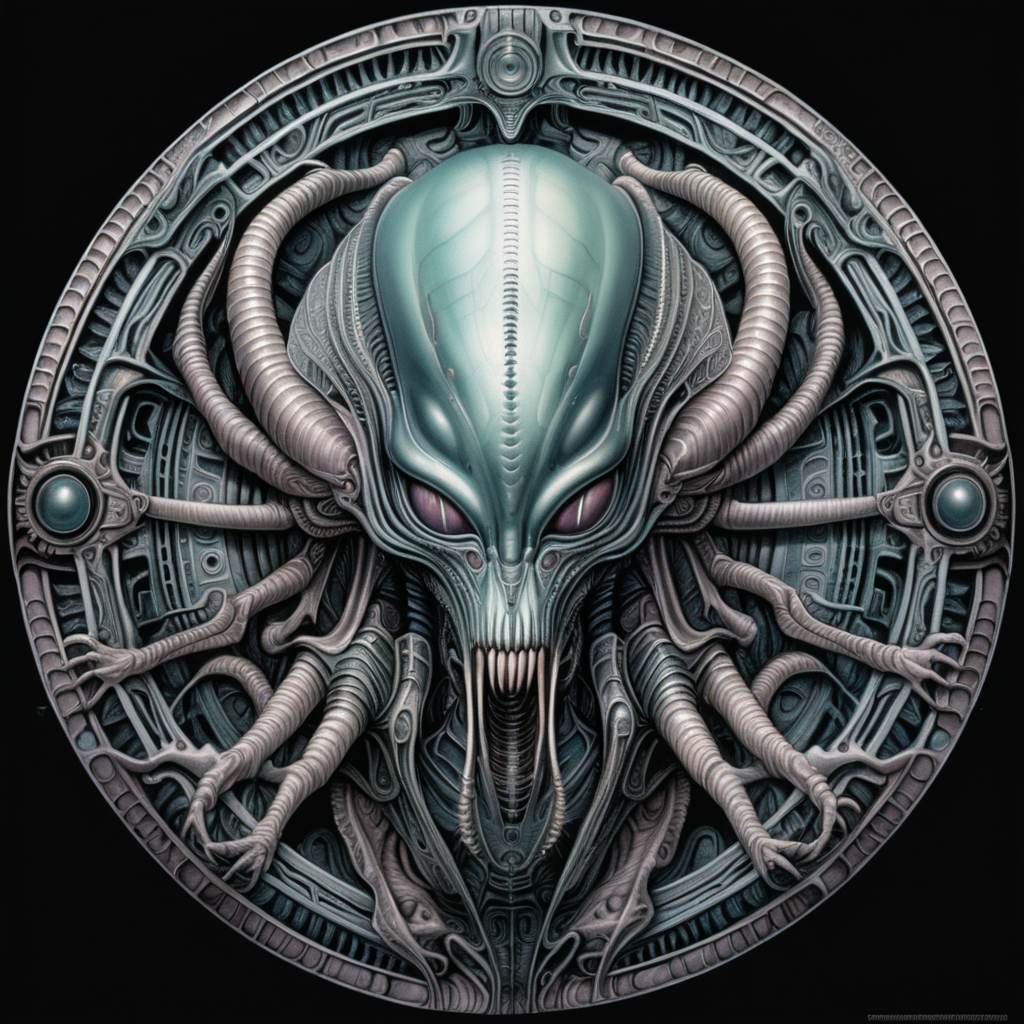 dull colors clear lines detailed symmetrical mandala alien