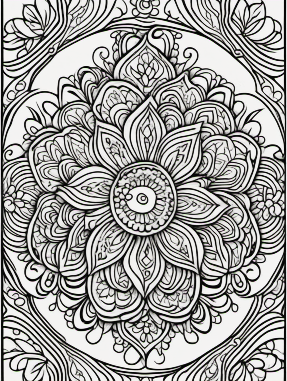 perfect hennas ,coloring page, simple draw, no colors, abstract background