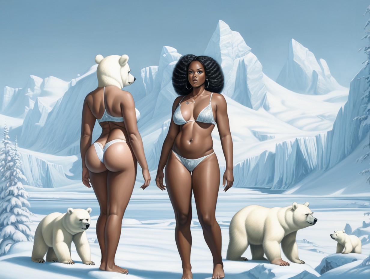 Putas mujeres negras con osos blancos.paisaje polar
